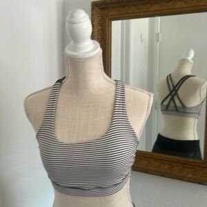 lululemon Energy bra - cream and grey stripe.
